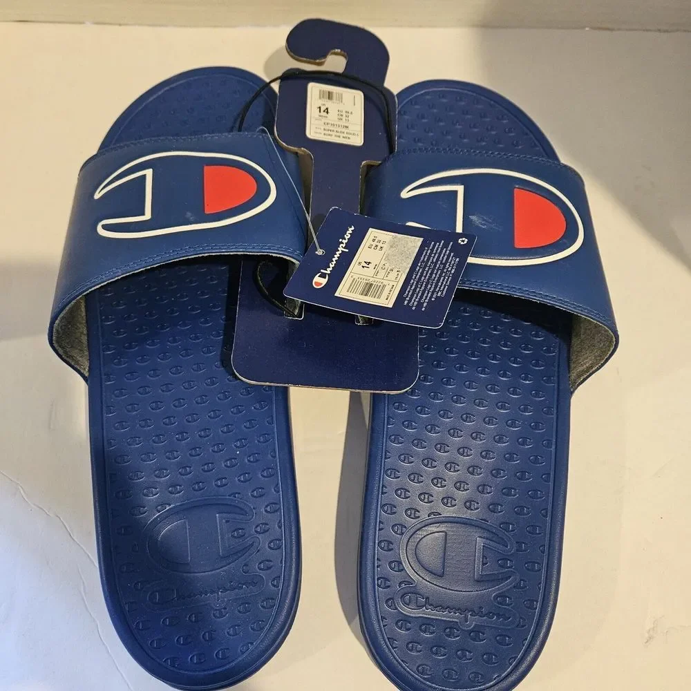 Champion Size 14 Men's Super Slide Sandals Blue Red Flats Nwt Flip Flops Sandals
